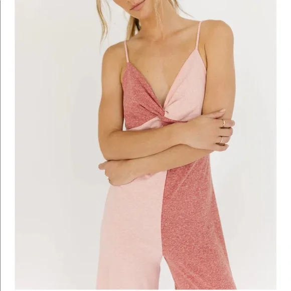 Red and Pink Color Block Jumpsuit - size Medium - Picture 2 of 3